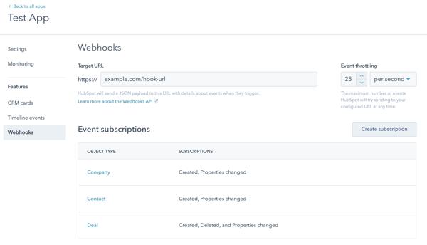 HubSpot app webhooks